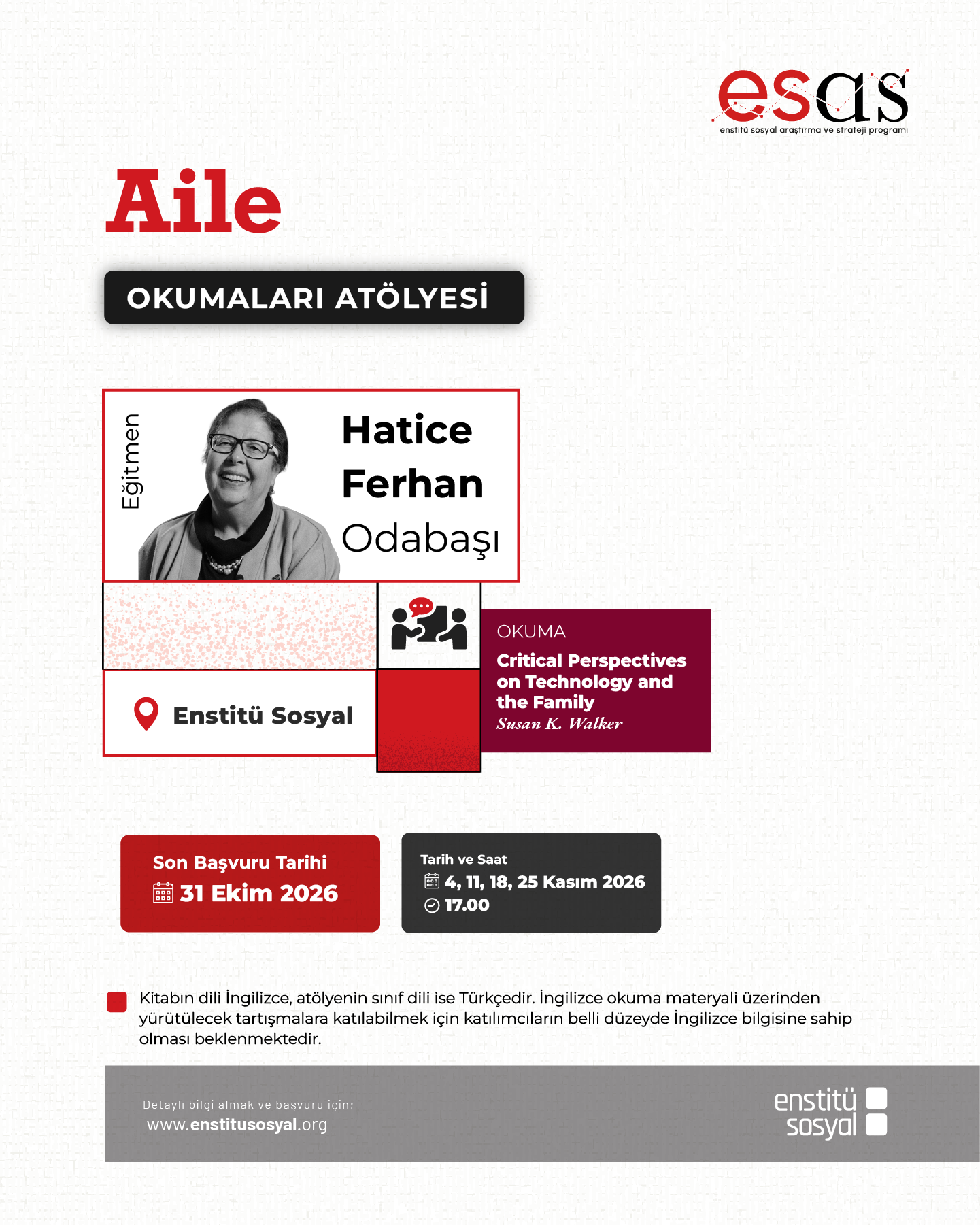 ESAS Aile Okumaları Atölyesi başlıyor.